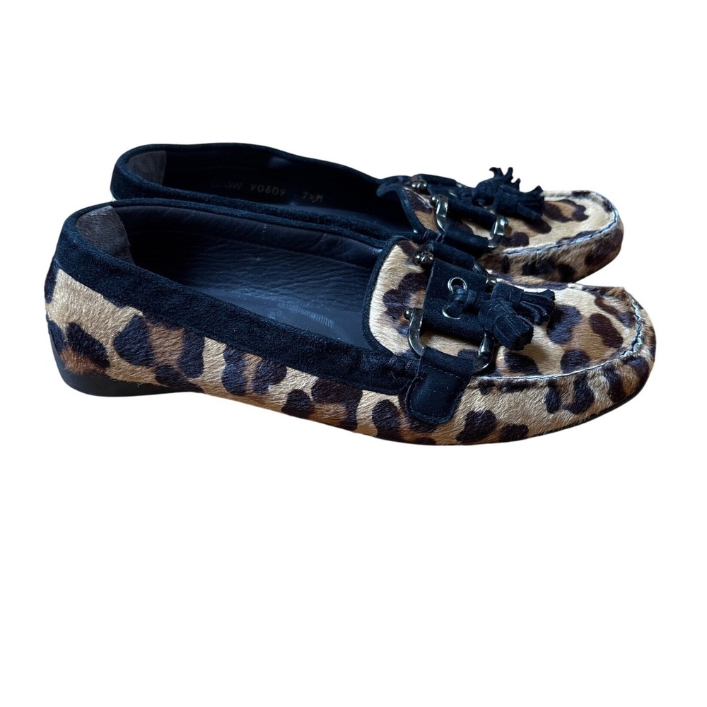 Stuart Weitzman Loafers Women Brown Leopard Print Calf Hair Tassel SIZE 7.5M